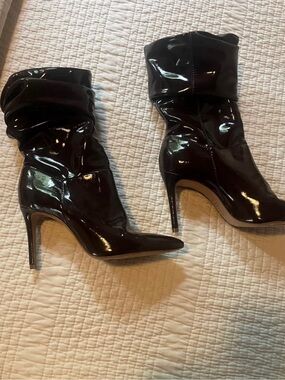 SCHUTZ Black Patent Pointed-Toe Stiletto Ankle Boots